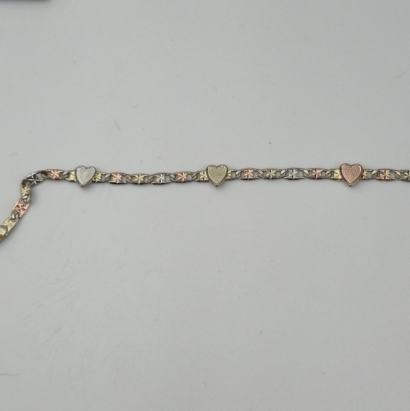 8" Italian 18K Solid Gold Tri Color Heart Bracelet 4.52g 750 Italy Textured - Picture 12 of 13